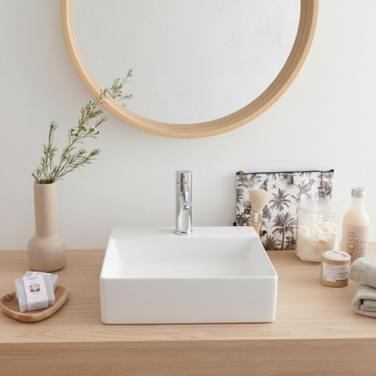 Vasque à poser carrée en céramique blanche 40cm NAO blanc, MOB IN