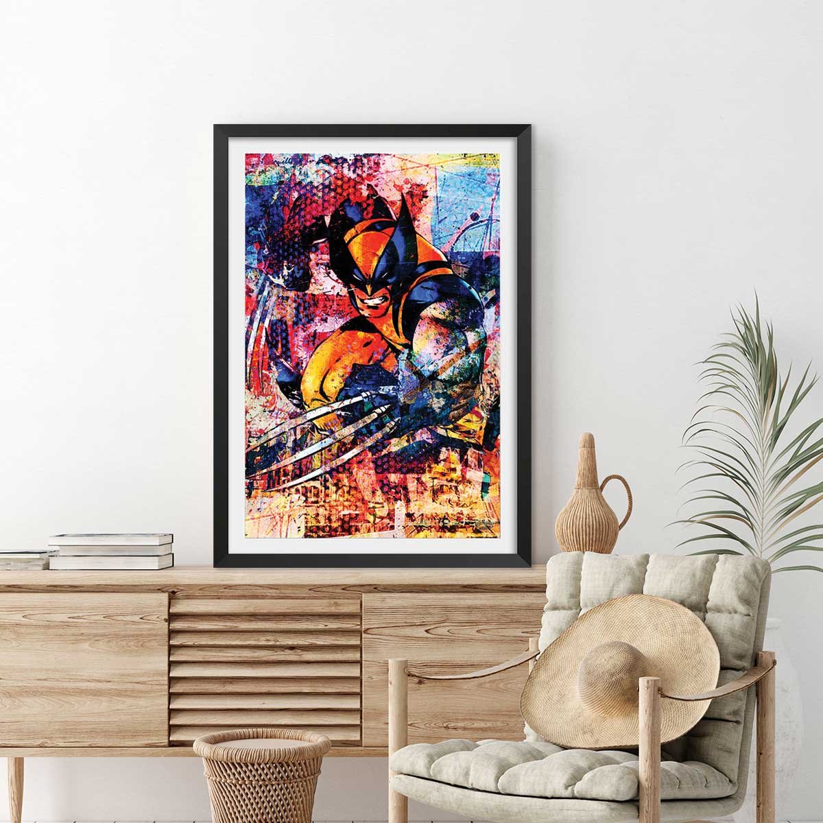 Affiche wolverine graffiti affiche + cadre en bois - noir, HEXOA