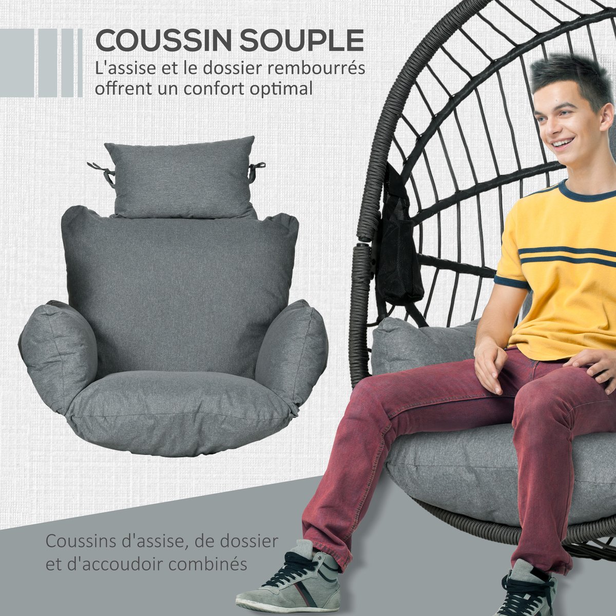 Fauteuil à bascule Acier Gris gris, OUTSUNNY