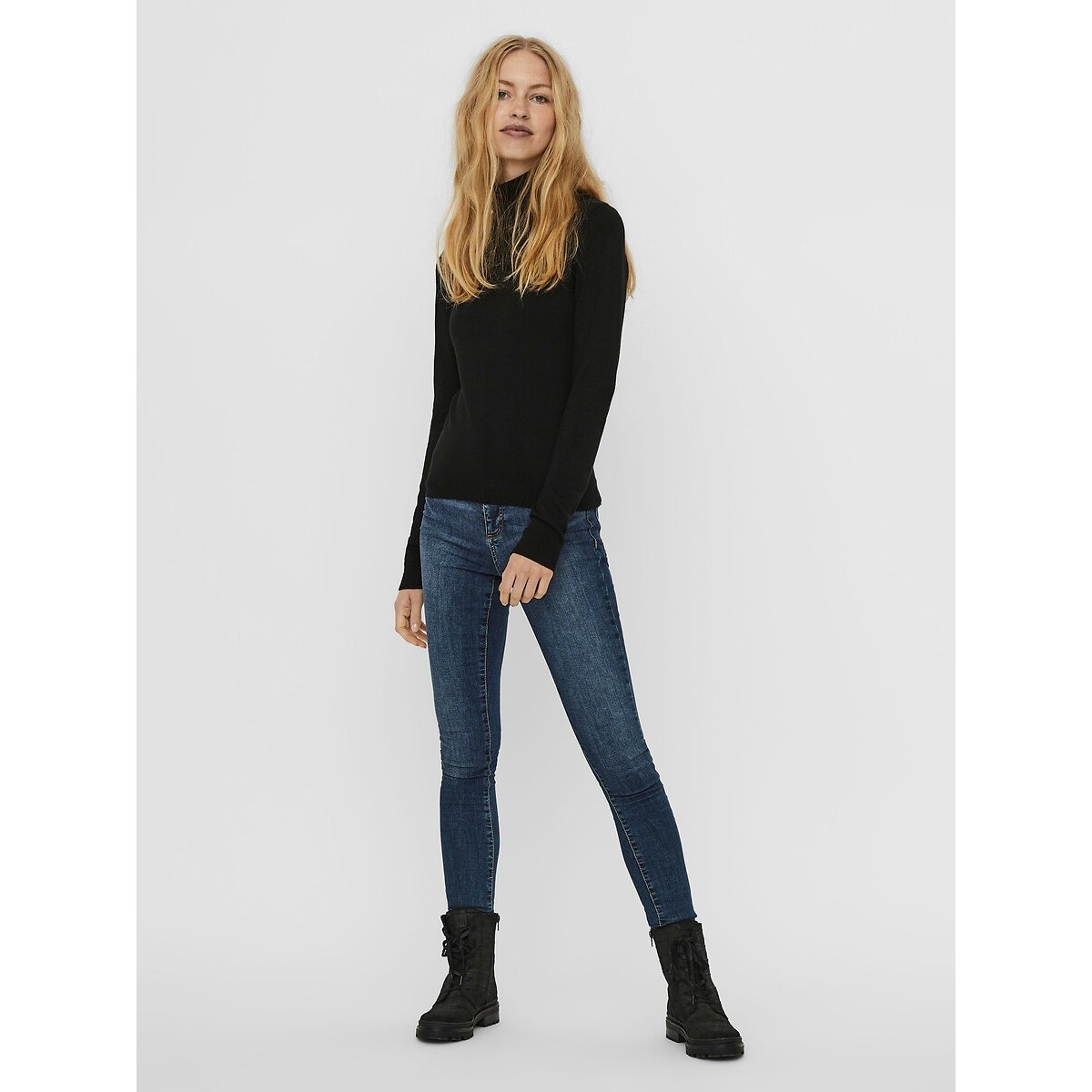 Pull col boule en fine maille noir, VERO MODA