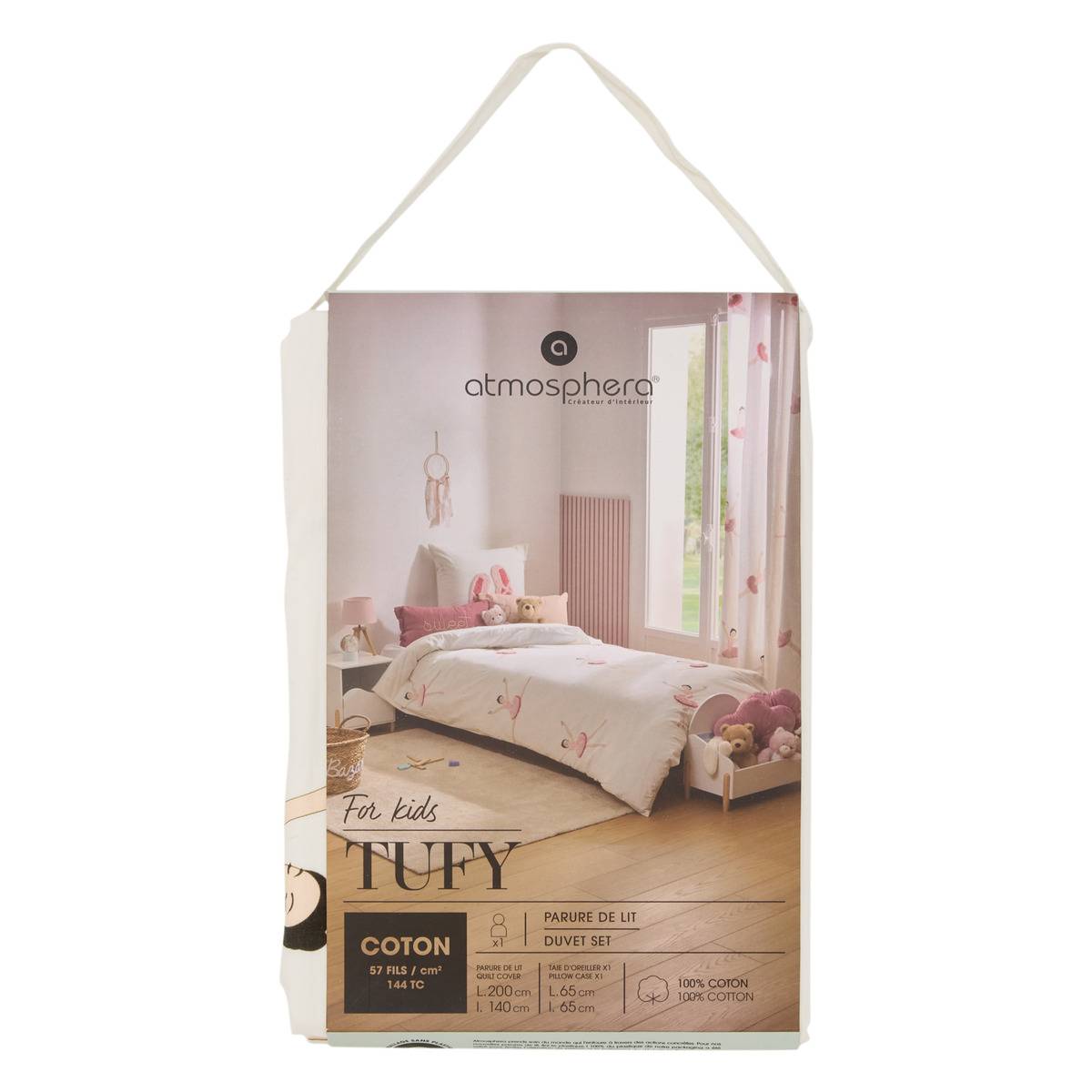 Parure de lit Imprimé Ballerine TUFY rose, ATMOSPHERA FOR KIDS