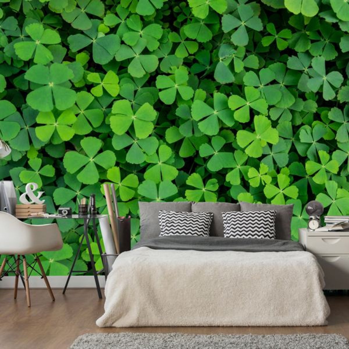 Papier peint intissé panoramique Fleurs Green Clover vert, EDEN