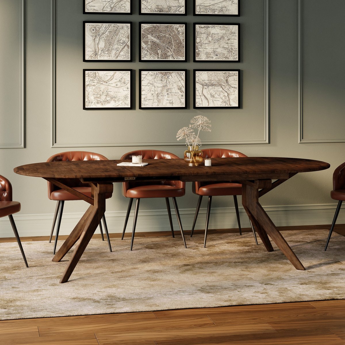 Table extensible en bois d'hévéa massif 6 à 8 personnes - OLI marron foncé, MAISON PAVANE