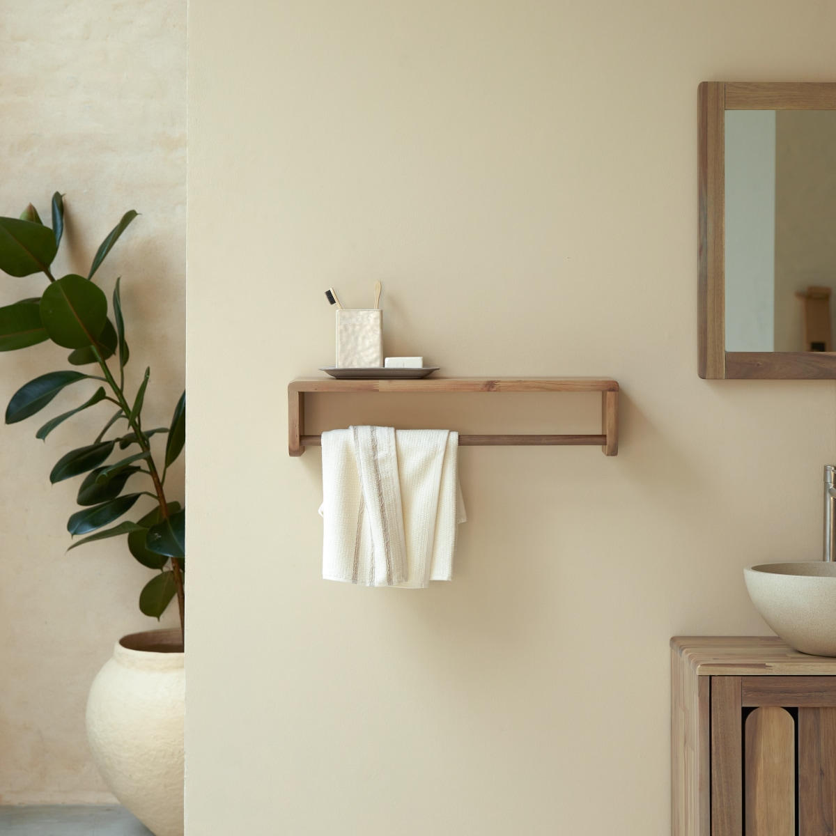 Porte-serviette en Acacia massif, LILA naturel, TIKAMOON