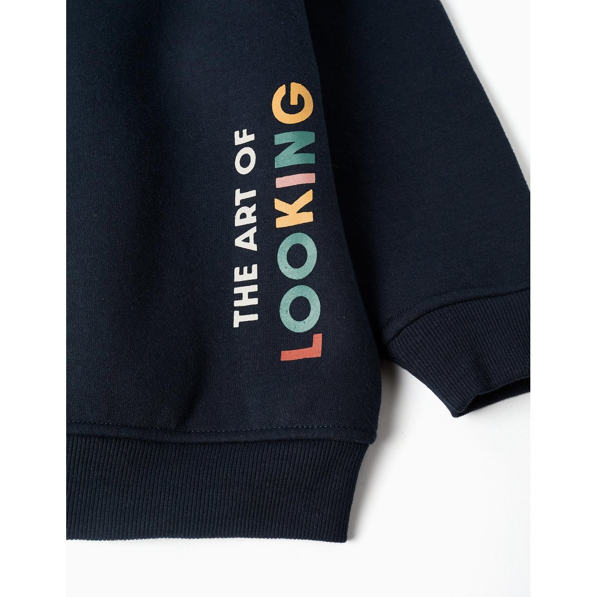 Sweat zippé en coton peigné à capuche avec imprimé Be Spontaneous bleu foncé, ZIPPY
