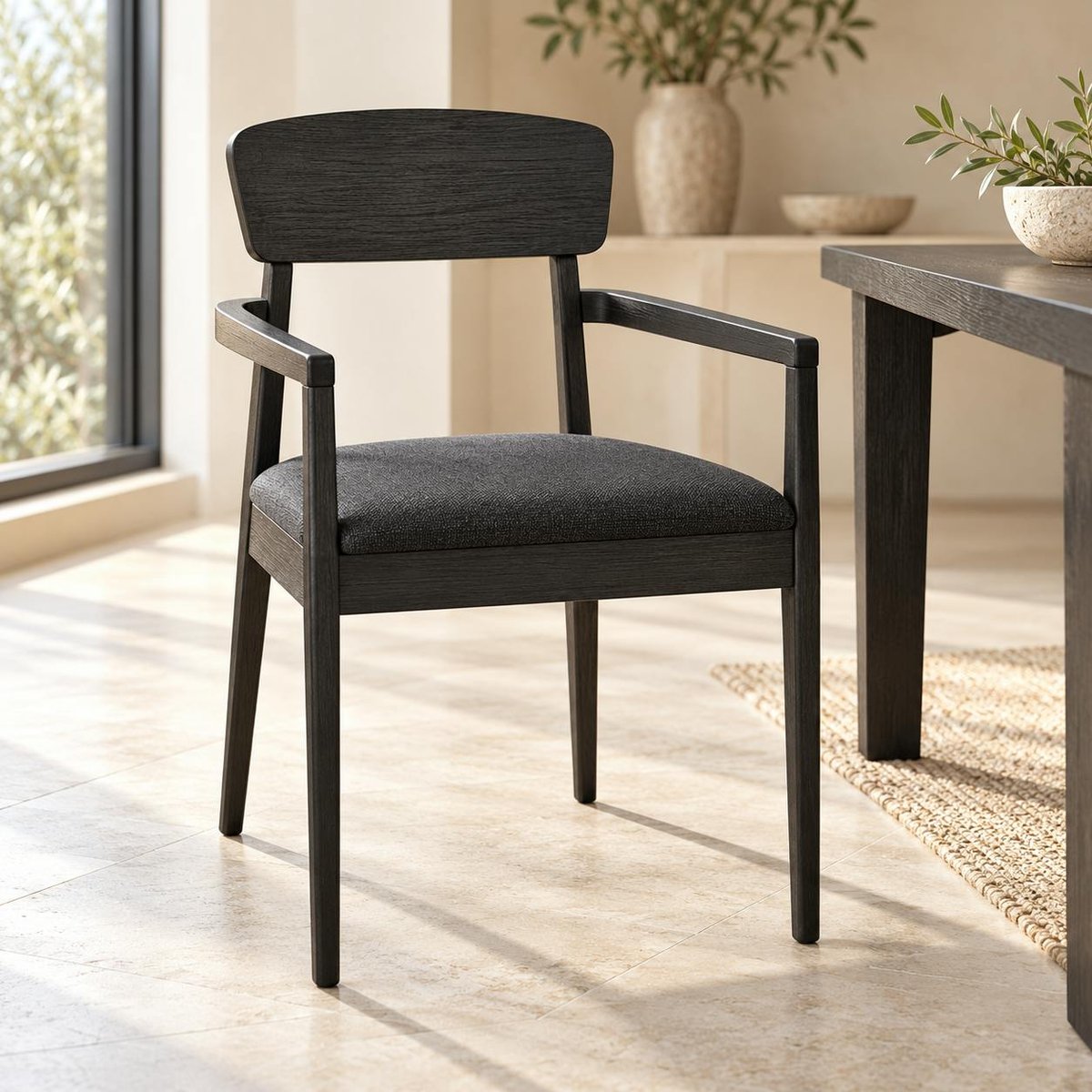 Chaise à accoudoirs en bois, assise tissu (lot de 2) ORBE noir, PIER IMPORT