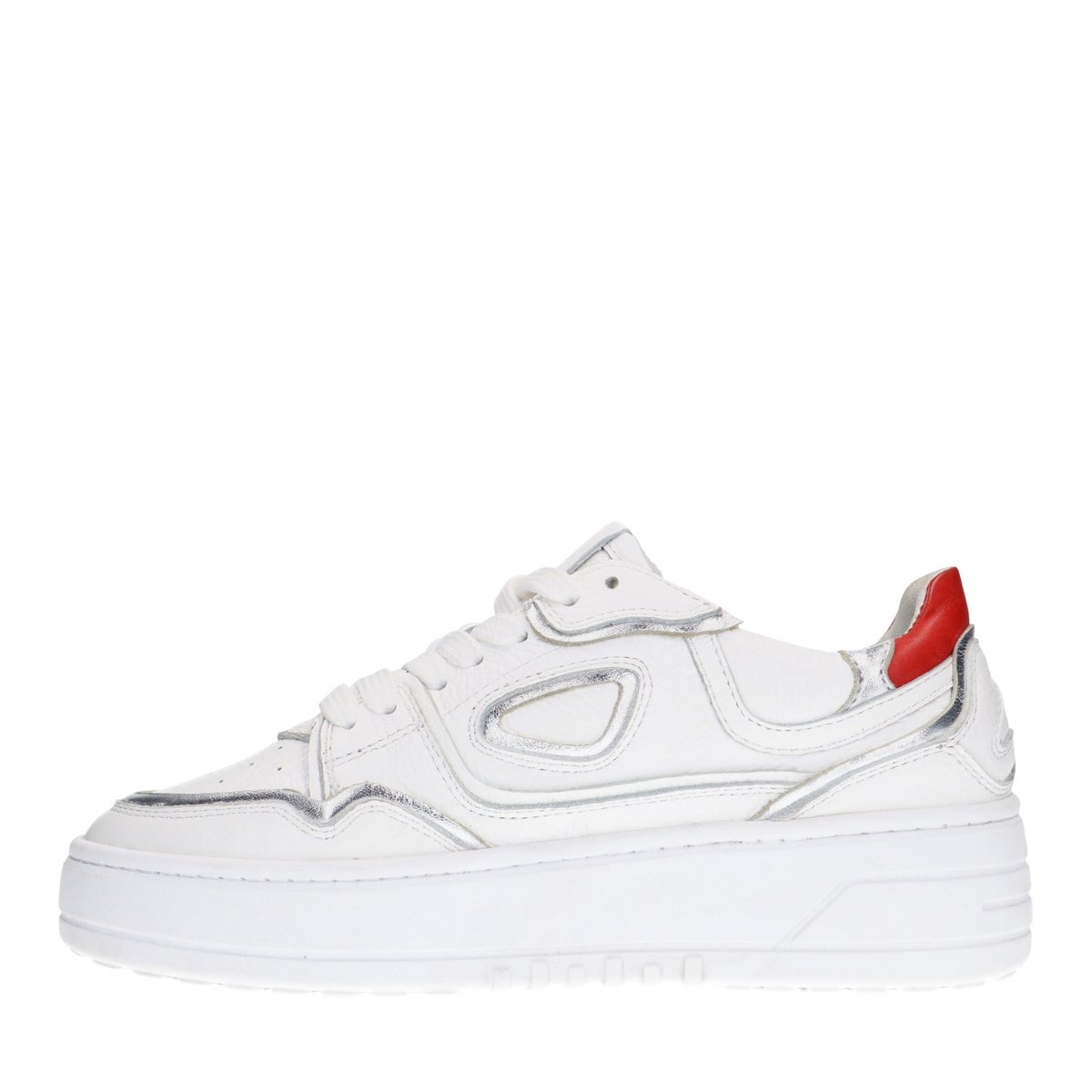 Baskets en cuir avec détails argentés blanc, SACHA