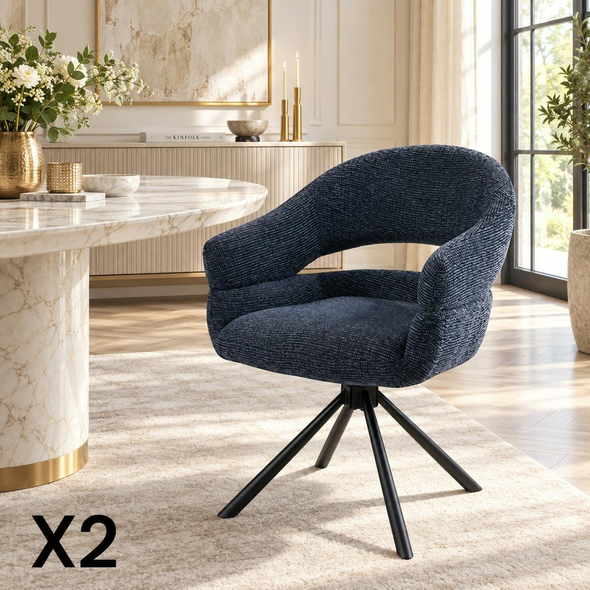 Fauteuil de table pivotant à dos ouvert (lot de 2) IENA bleu, PIER IMPORT