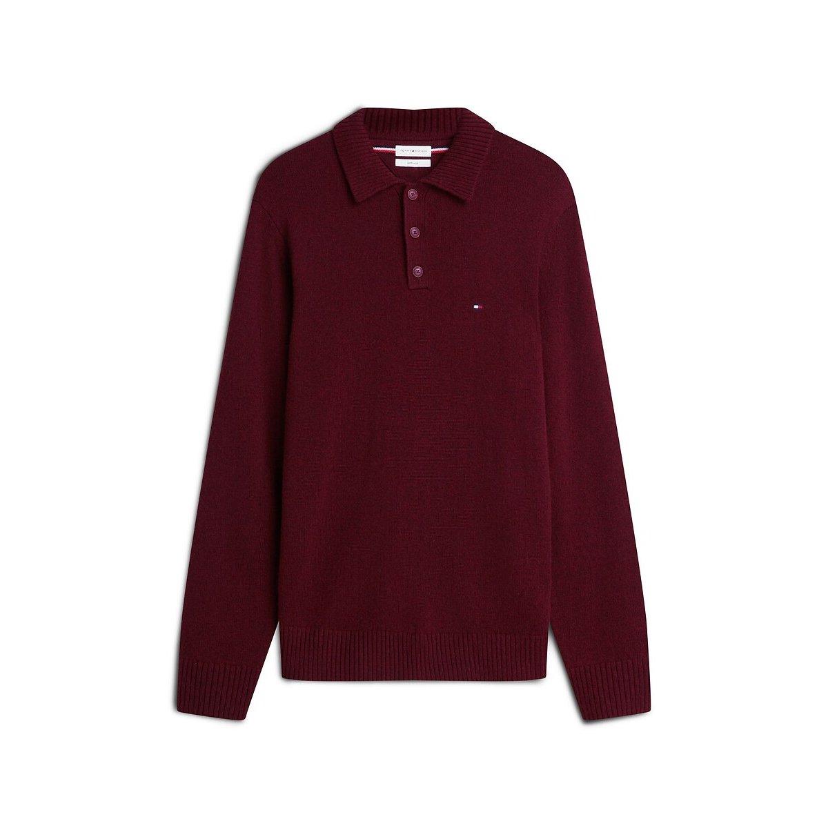 Pull col boutonné, en laine bordeaux, TOMMY HILFIGER