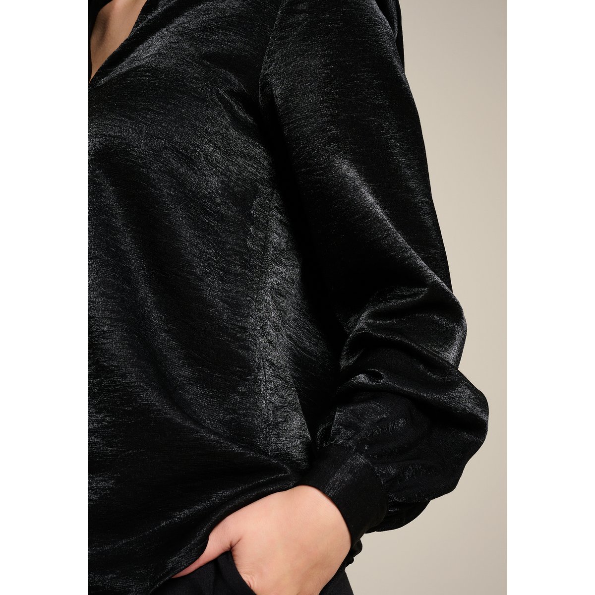 Blouse satinée fluide noir, LOLALIZA