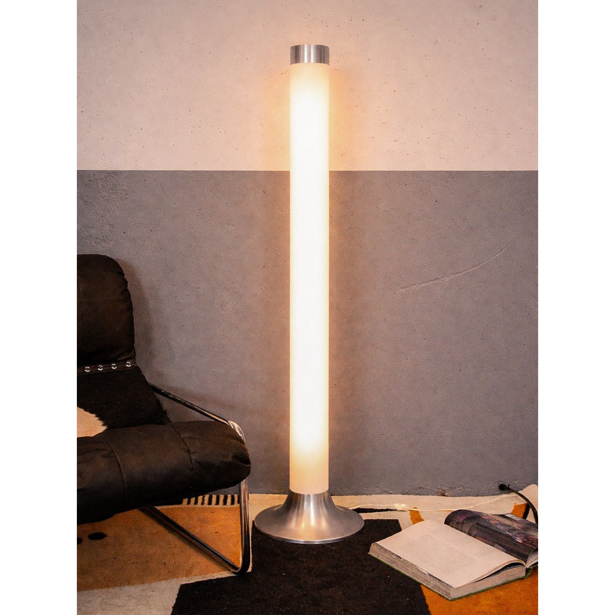 Lampadaire néon en métal Julien N°272 - Bon état blanc, DEBONGOUT