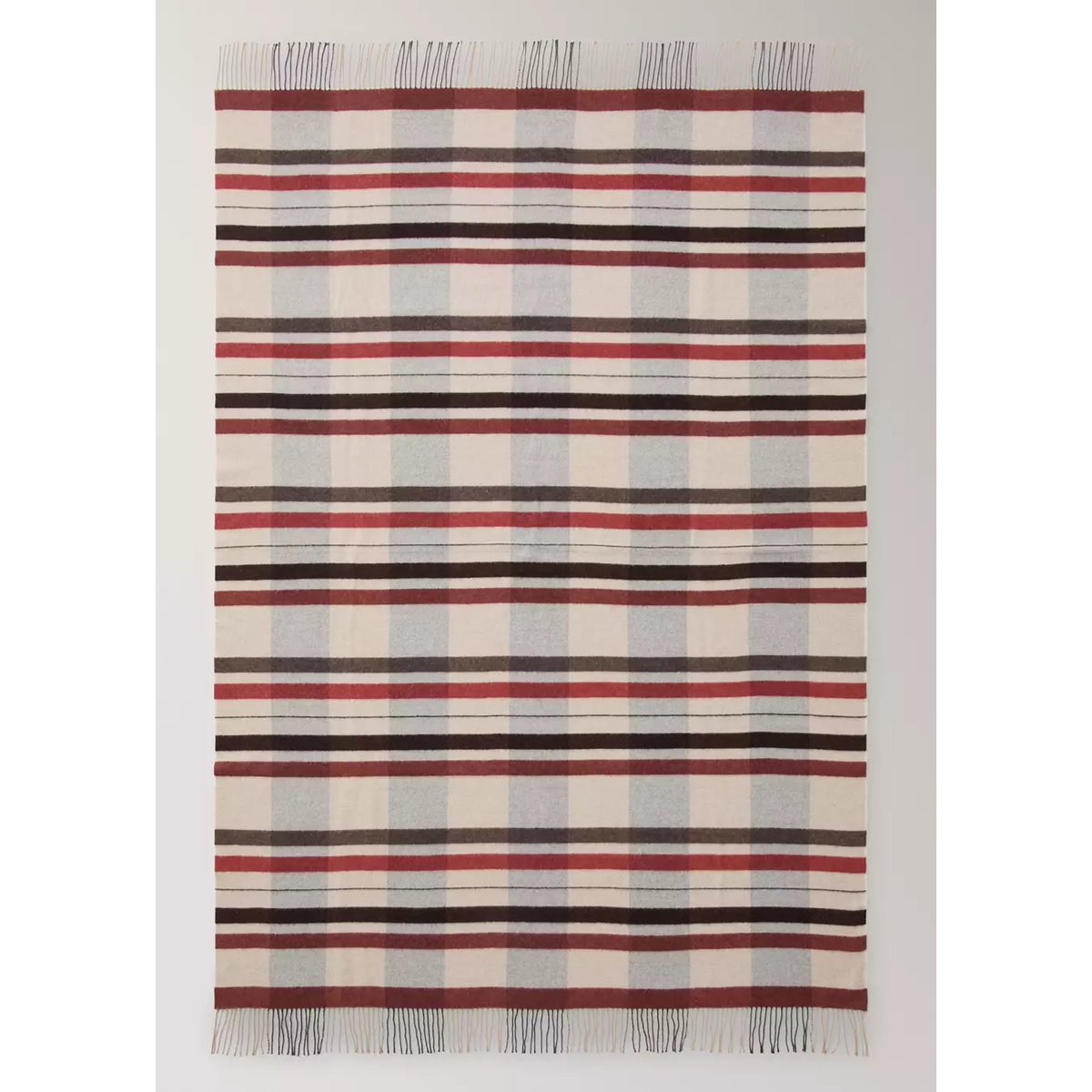 Plaid en laine à rayures avec détail de franges rouge-orangé, MANGO HOME