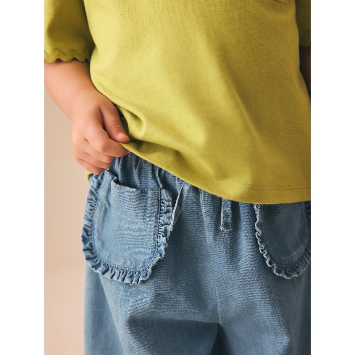 Pantalon à enfiler avec ourlets élastiques jean bleu moyen, NEXT