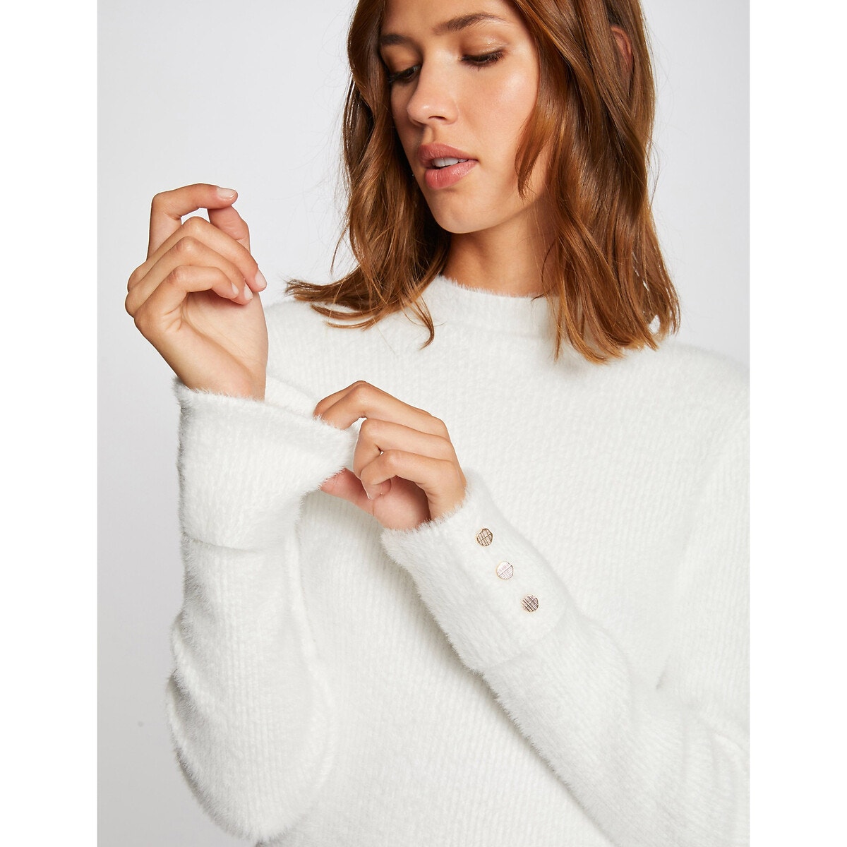 Pull Col Montant En Fine Maille blanc, MORGAN