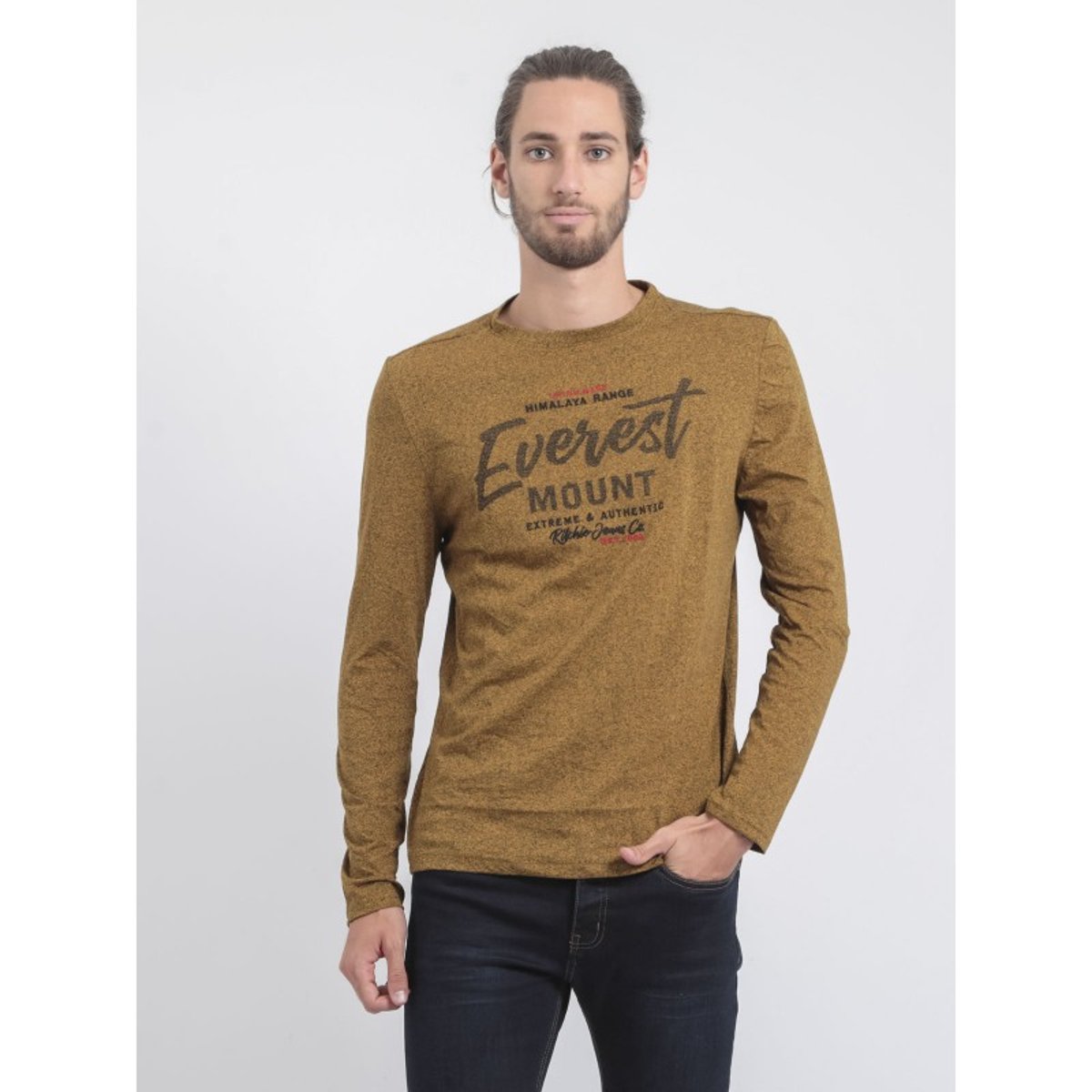 T-shirt Manches Longues Col Rond Pur Coton Jamaclou jaune moutarde, RITCHIE