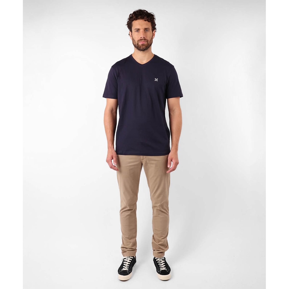 Tee shirt uni col V 4flo brodé poitrine TIVE bleu marine, OXBOW