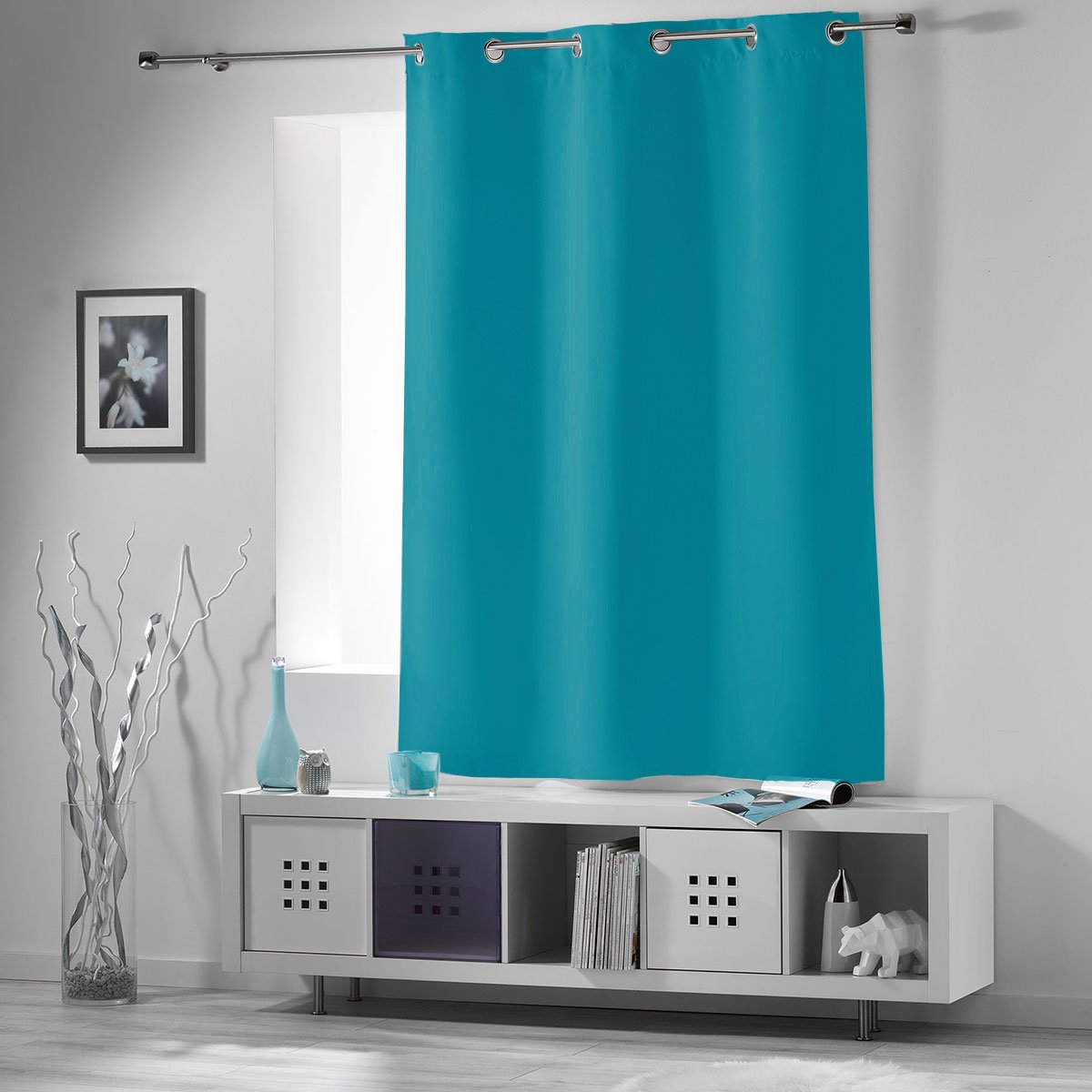 Rideau court obscurcissant 90 % adapté radiateur turquoise, DOUCEUR D'INTÉRIEUR