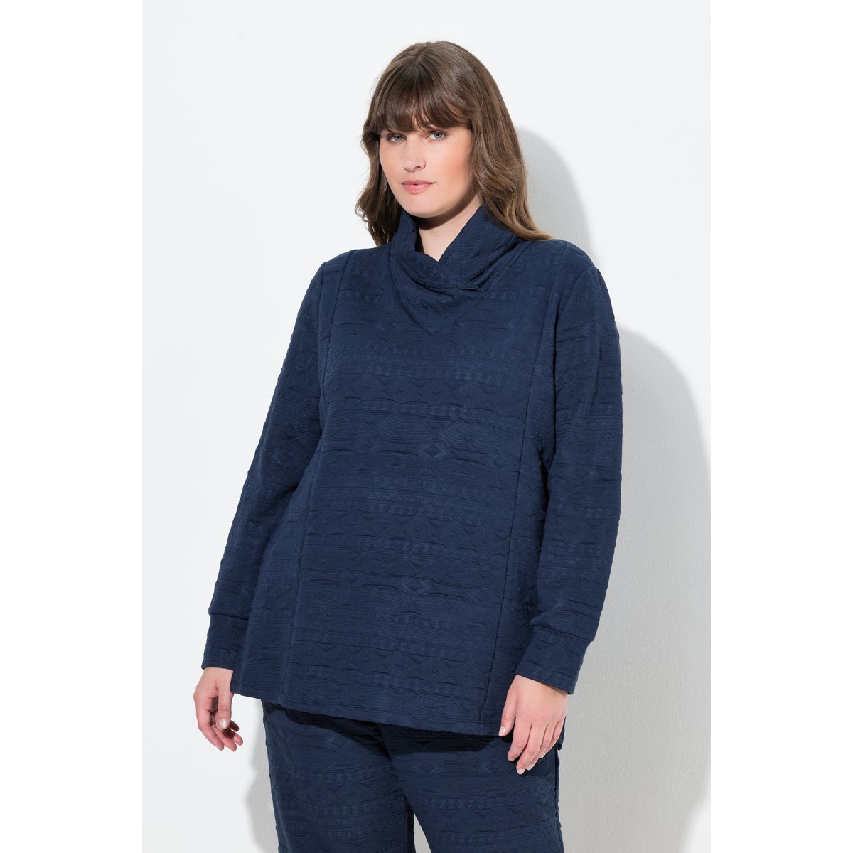 Sweat-shirt à col châle, manches longues bleu marine, ULLA POPKEN