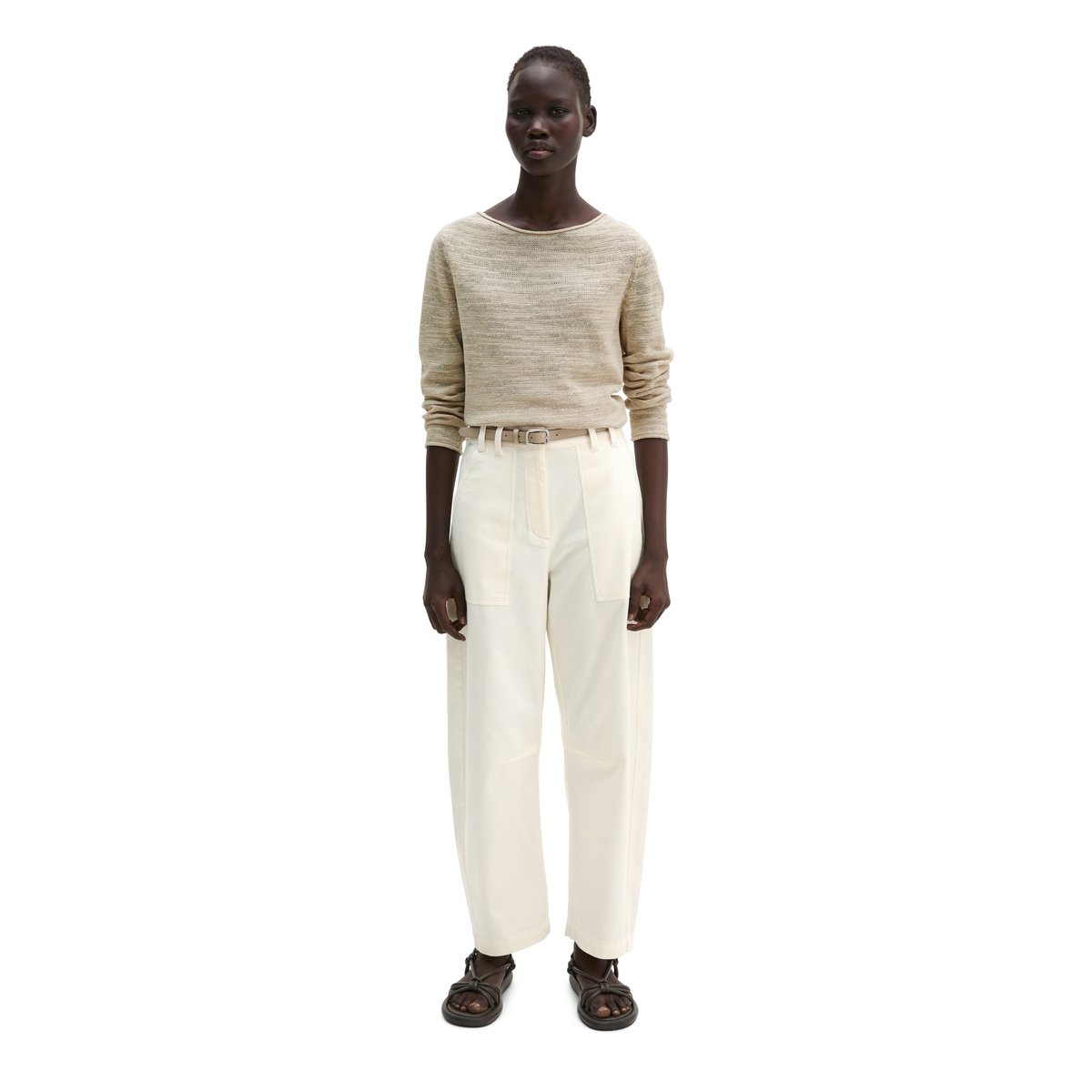 Pull slub slim en mélange de lin et de coton beige, MARC O'POLO