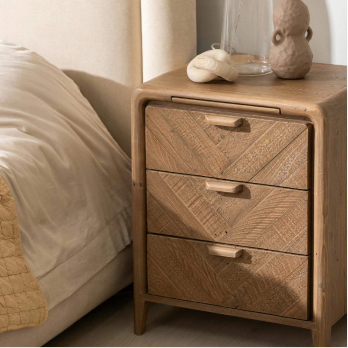Table de chevet 3 tiroirs bois recyclé KEARNEY bois naturel, PIER IMPORT