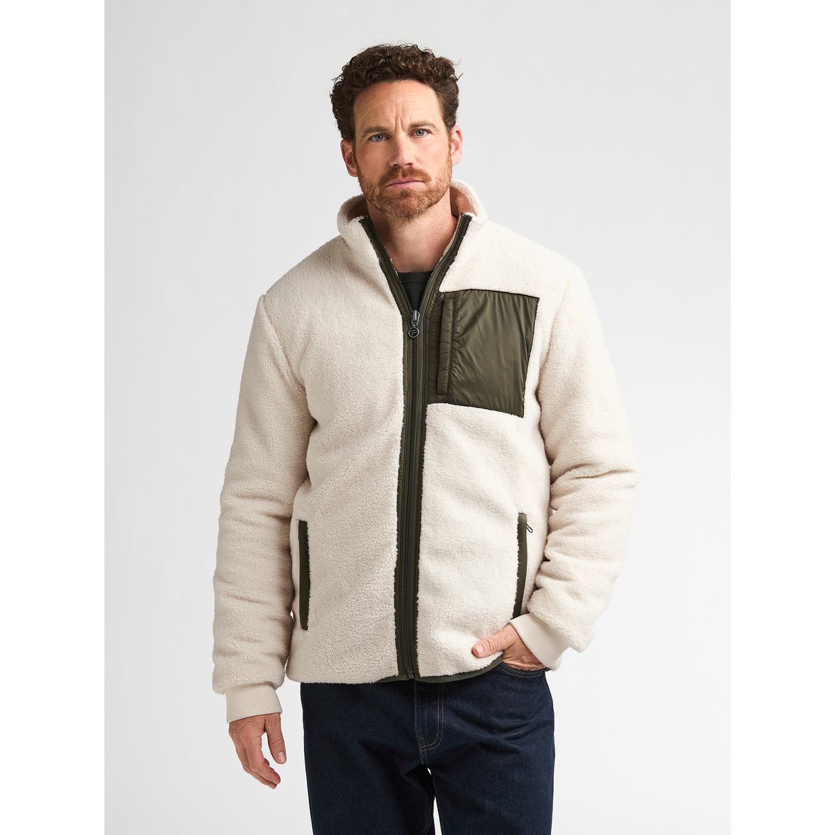 Veste en polaire sherpa ironwood blanc seashell, PETROL INDUSTRIES