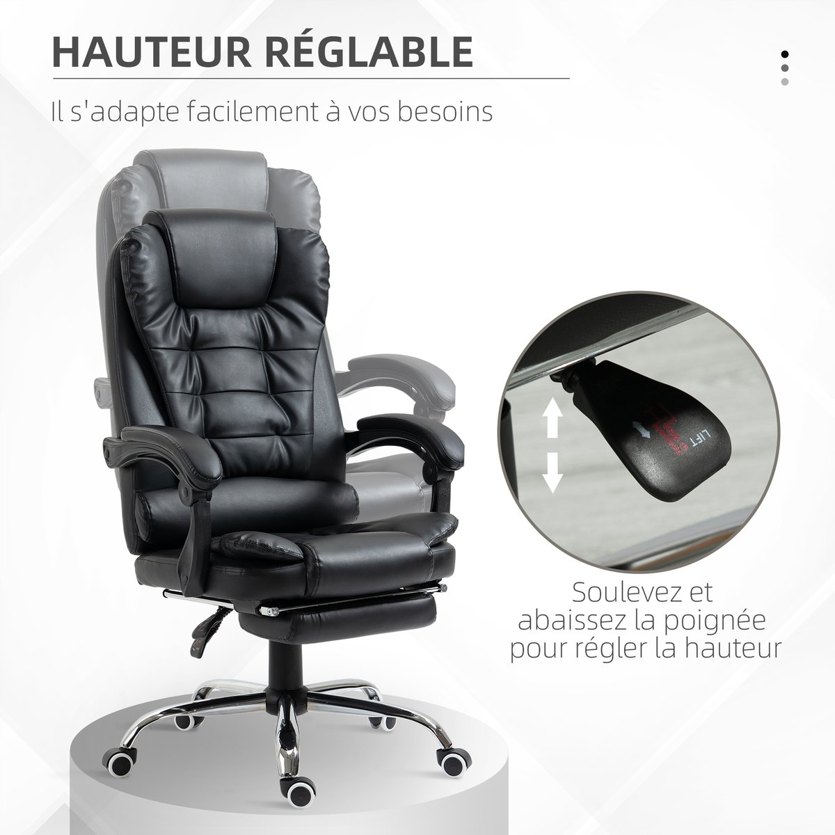 Fauteuil De Bureau Manager Inclinable Avec Repose-pied Noir noir, HOMCOM