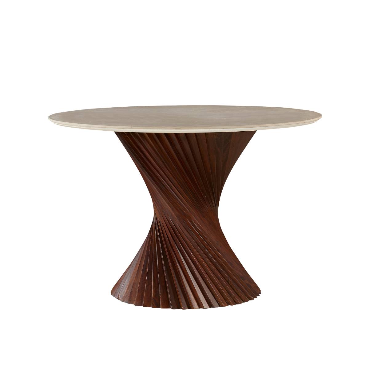 Table à manger ronde en bois de manguier et en céramique MYLAE bois foncé, MADE IN MEUBLES