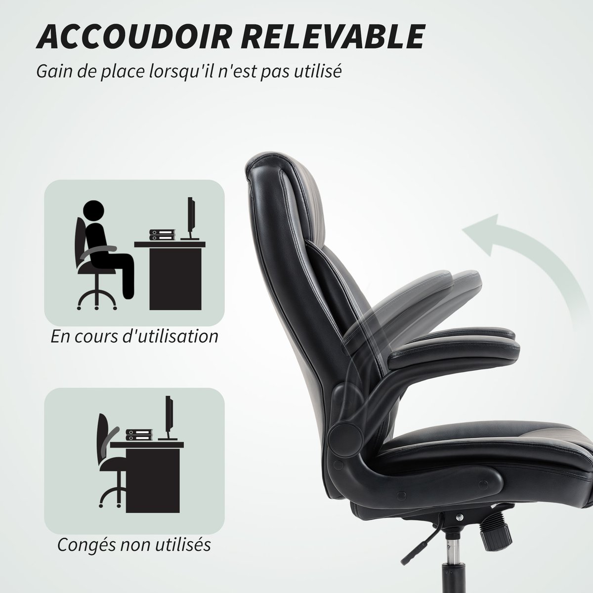 Chaise de bureau Polyuréthane noir, HOMCOM