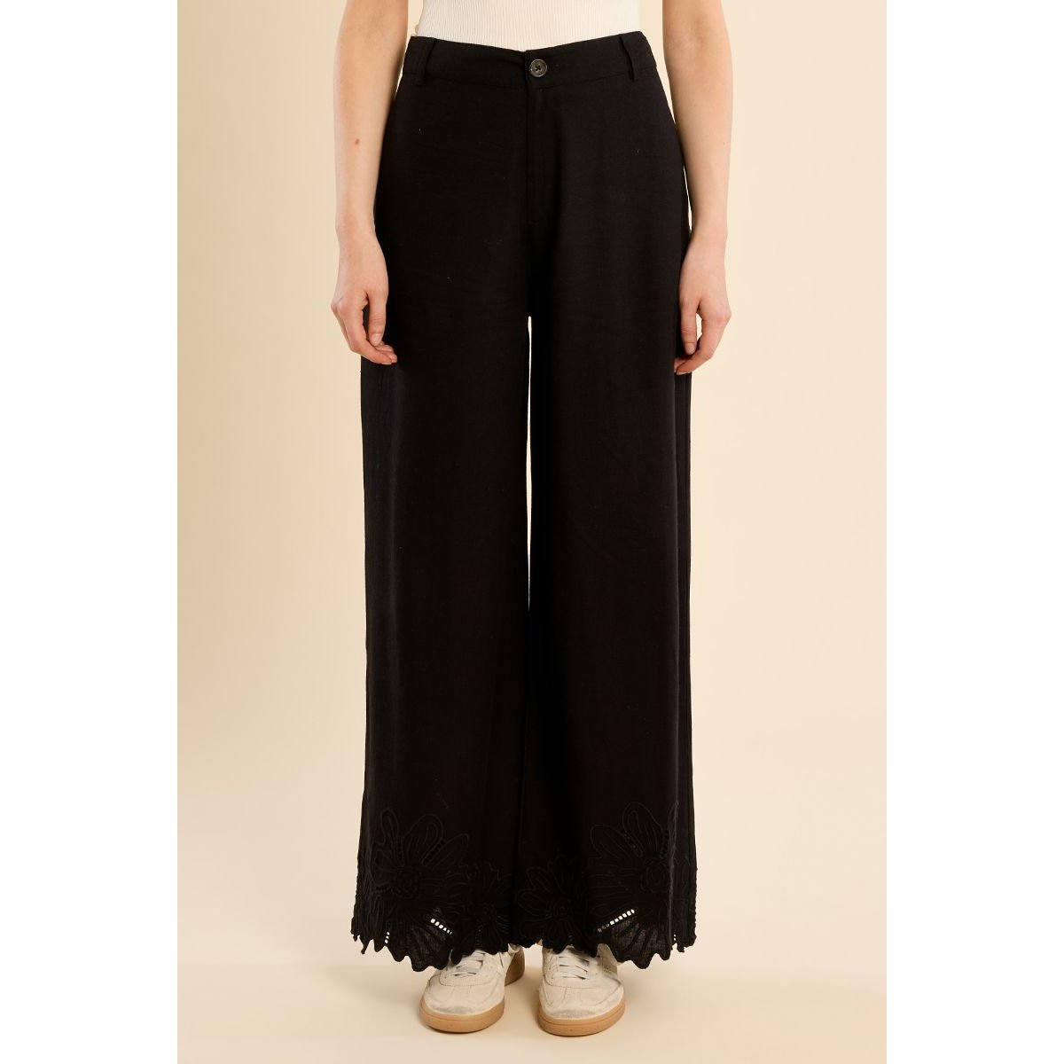 Pantalon droit, en coton noir, MOLLY BRACKEN