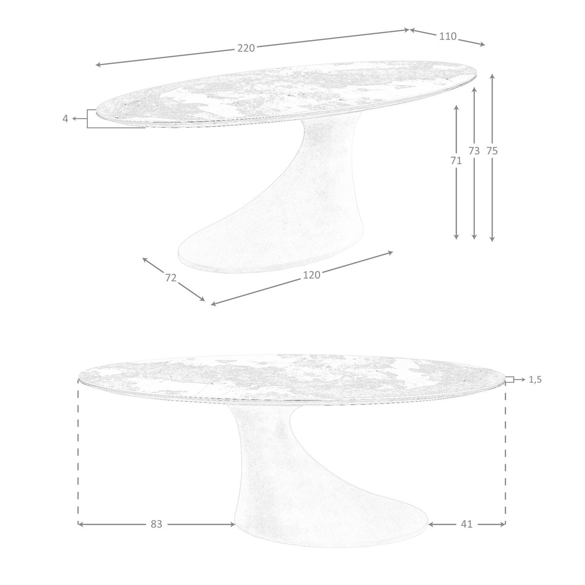 Table de salle à manger ovale en marbre céramique et fibre de verre époxy blanc | sable | noyer, ANGEL CERDA