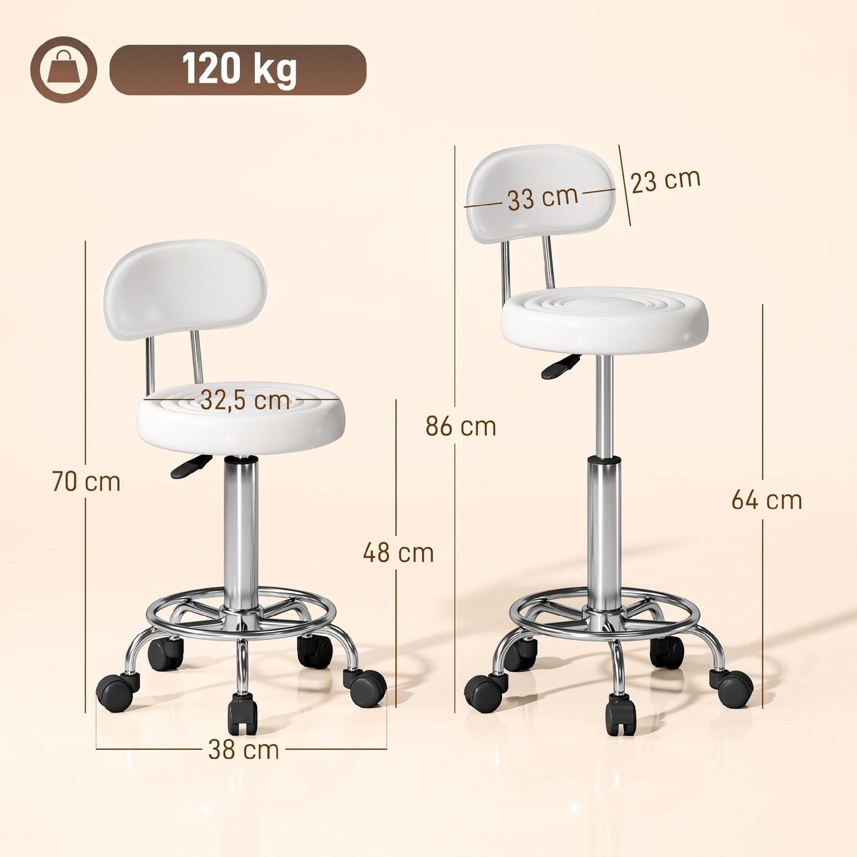 Tabouret de salon Acier Blanc blanc, HOMCOM