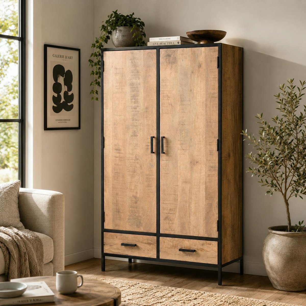 Buffet haut 2 portes bois et métal FULTON bois naturel, PIER IMPORT
