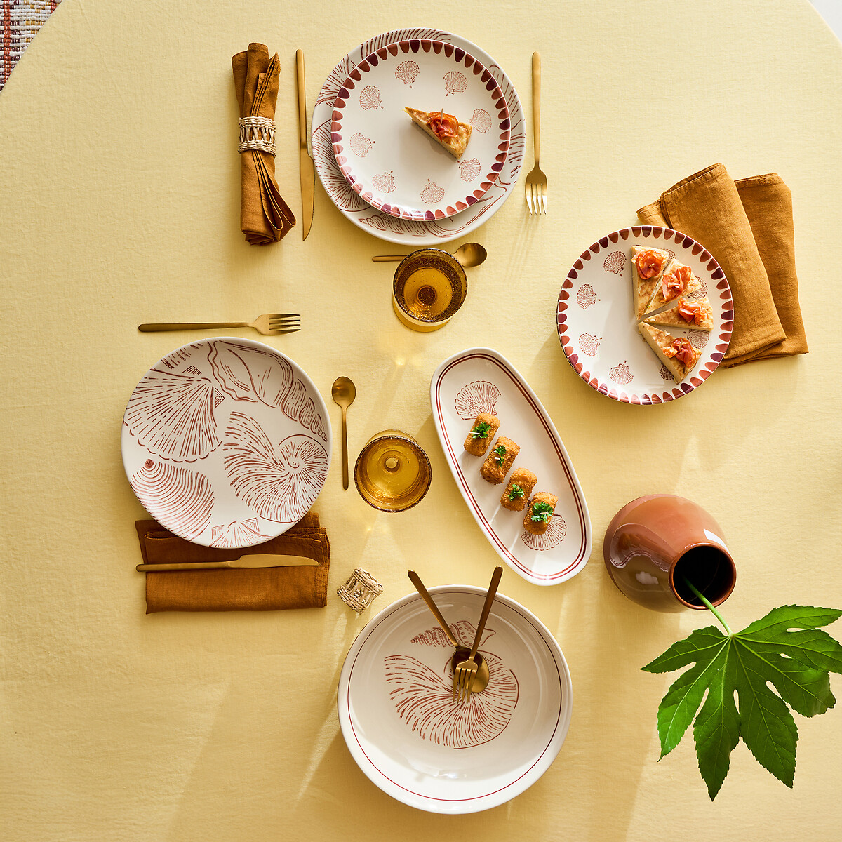 Set aus 4 Desserttellern aus Keramik mit Muschelmotiv, OMANA bedruckt, LA REDOUTE INTERIEURS
