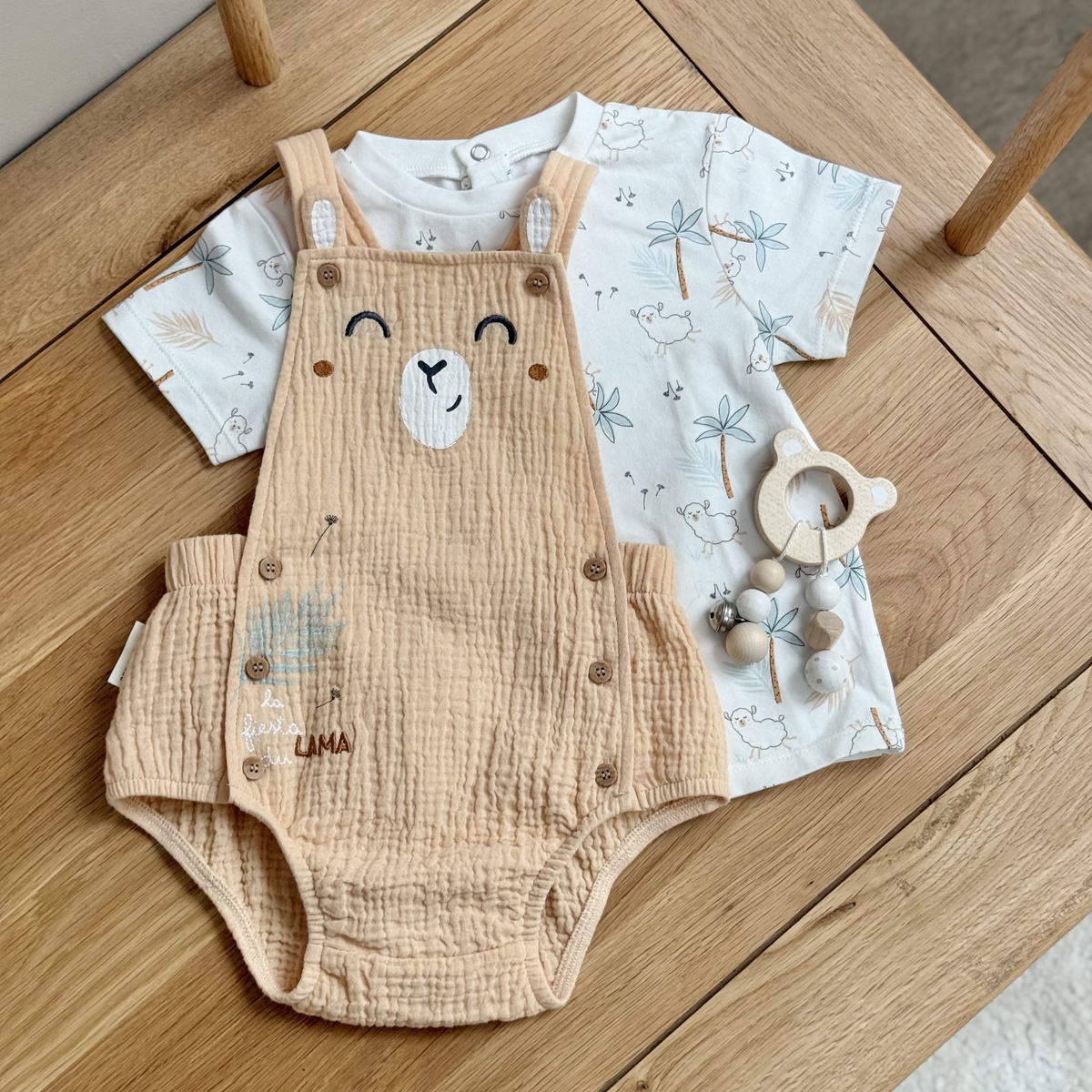 Ensemble salopette bébé en gaze de coton et t-shirt Noisette orange, PETIT BEGUIN