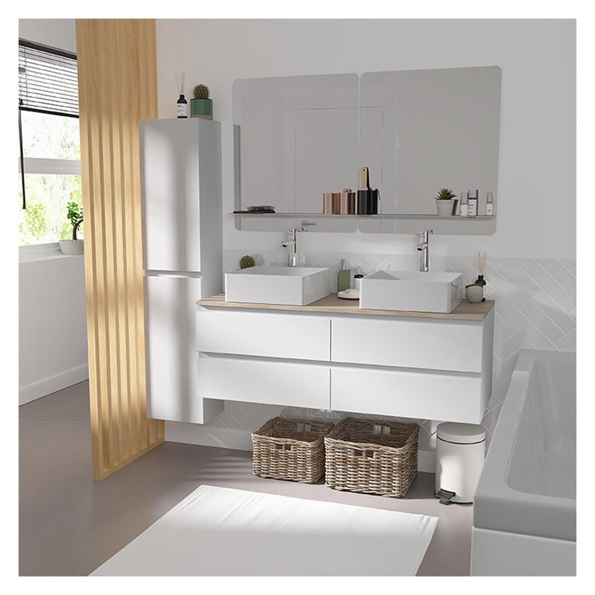Meuble sous vasque suspendu 4 tiroirs 120cm SORRENTO blanc brillant, MOB IN