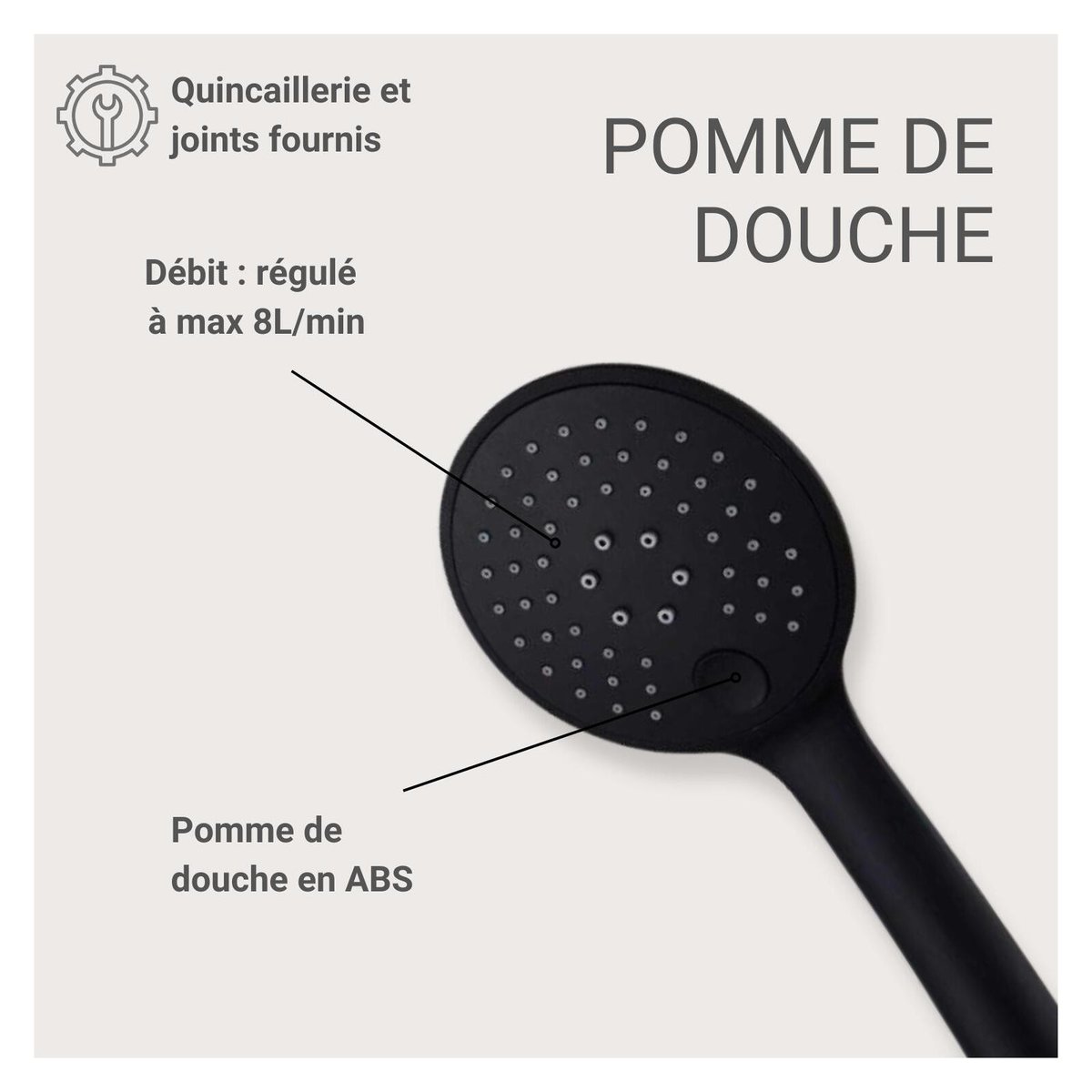 Douchette ronde ABS 3 jets NAYA noir, MOB IN