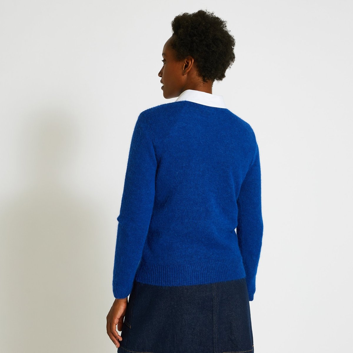 Pull col bateau uni contenant de l'alpaga cobalt, MONOPRIX