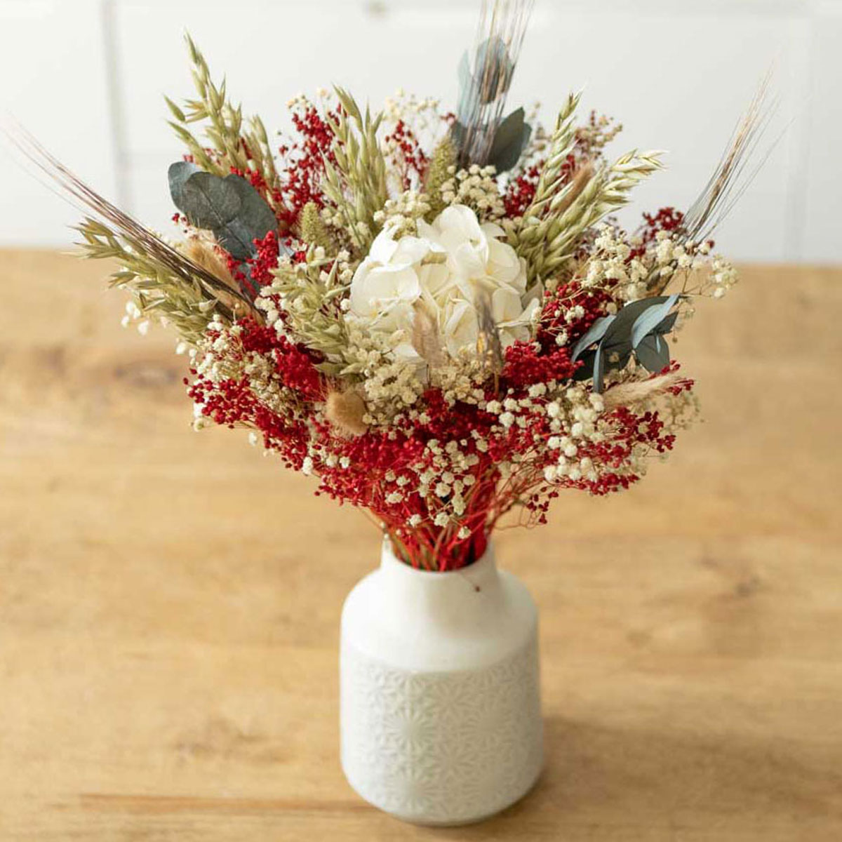 Bouquet de fleurs séchées S JEANNE rouge, blanc, RECONCILIATION VEGETALE