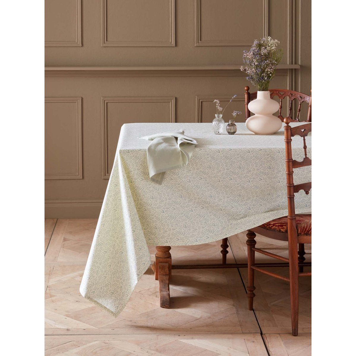 Nappe en coton enduit blanc / vert, CYRILLUS