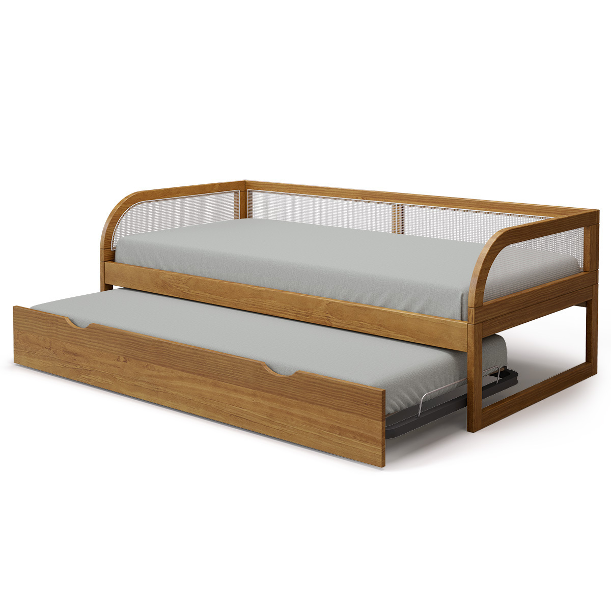 Pack lit enfant gigogne avec matelas Bois massif  LAYA noisette, AKITEN RETAIL