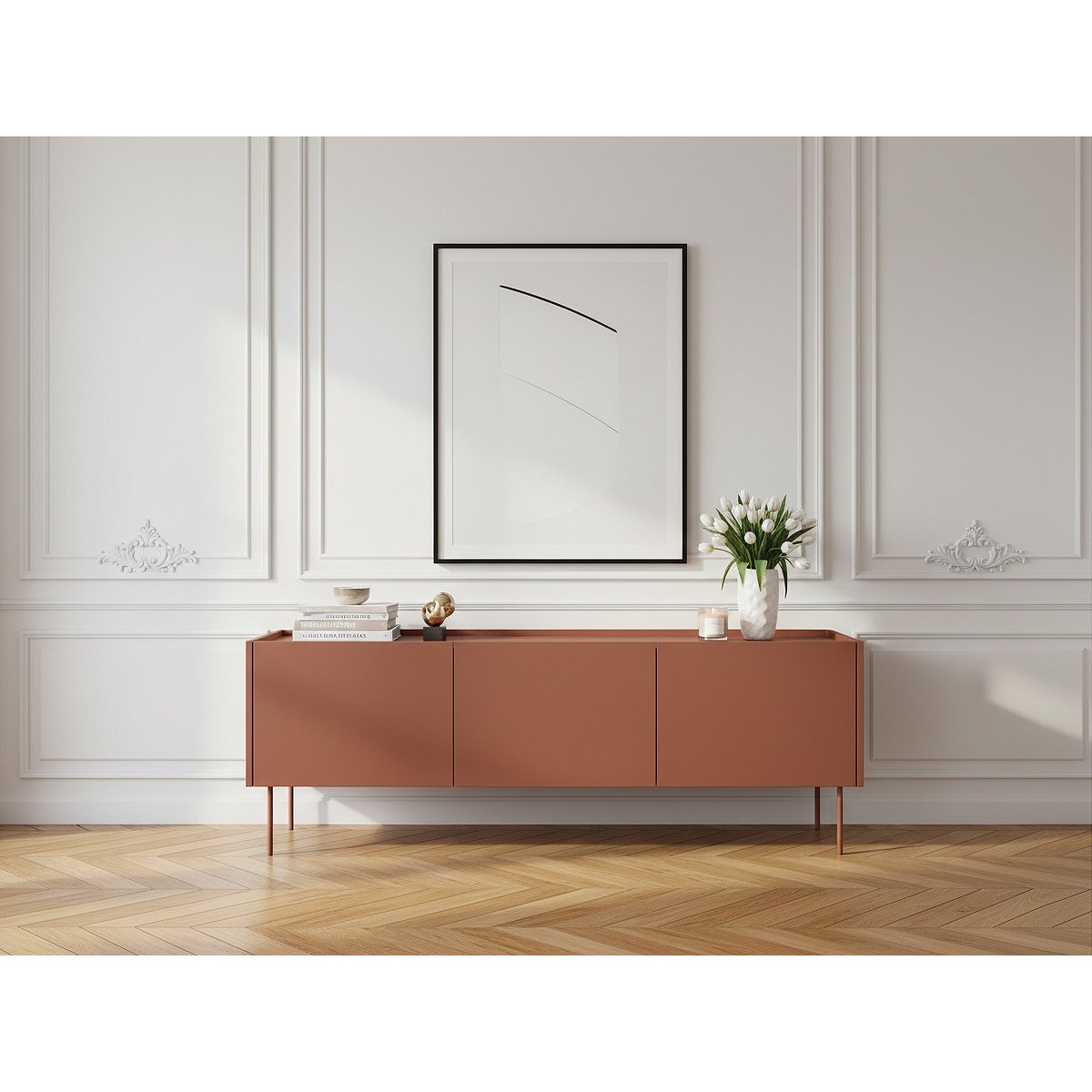 Meuble TV 170 cm panneaux de particules, ATLAS rouge, BOBOCHIC