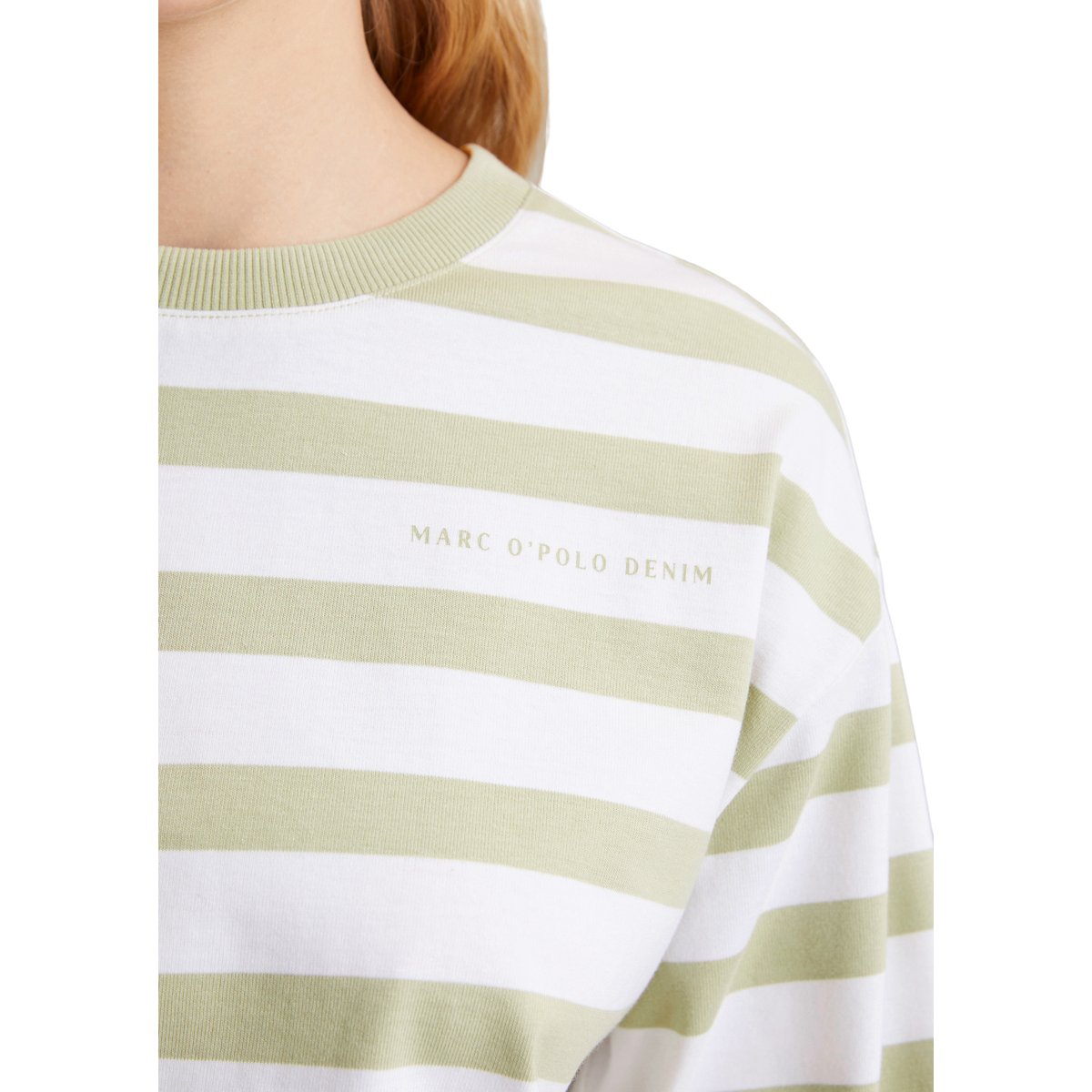 T-shirt long à rayures surdimensionné en jersey lourd teint en fil vert, MARC O’POLO DENIM