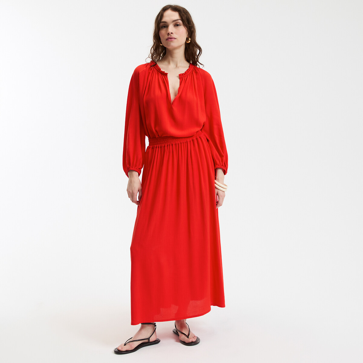 Crepon Full Maxi Skirt red, LA REDOUTE COLLECTIONS