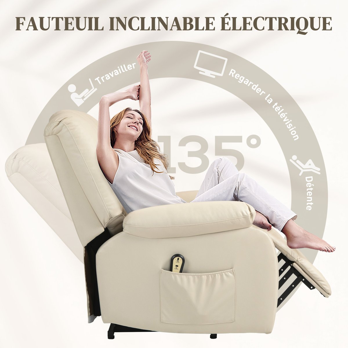 Fauteuil releveur électrique Microfibre beige, HOMCOM