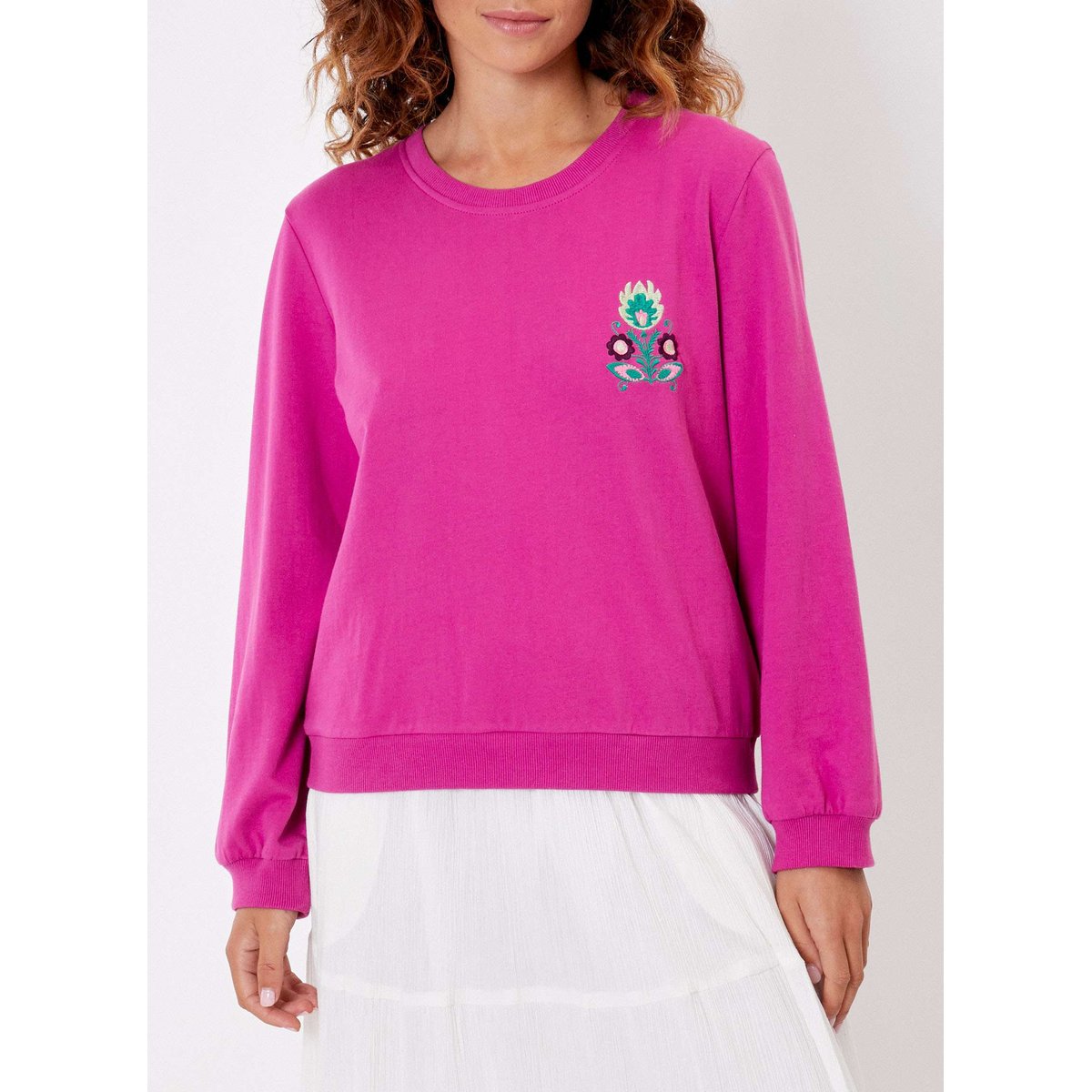 Sweat brodé coton biologique uni GUSTAVO fushia broderie, LA FIANCÉE