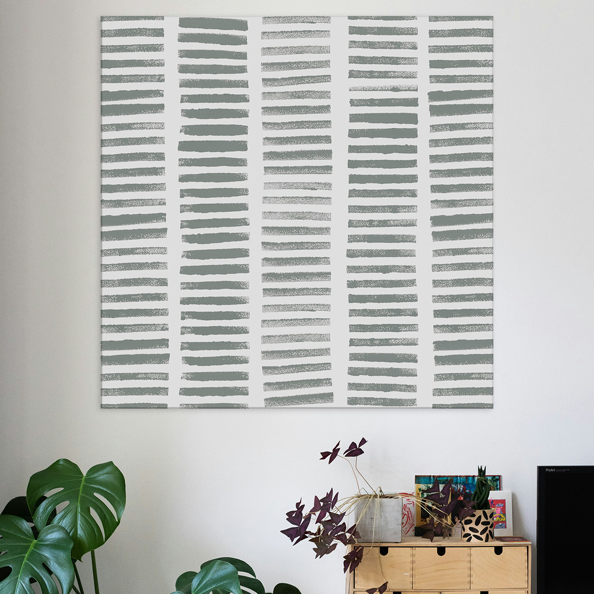 Tableau rondin vert en toile imprimée, 80x80 cm vert, ACTE DECO