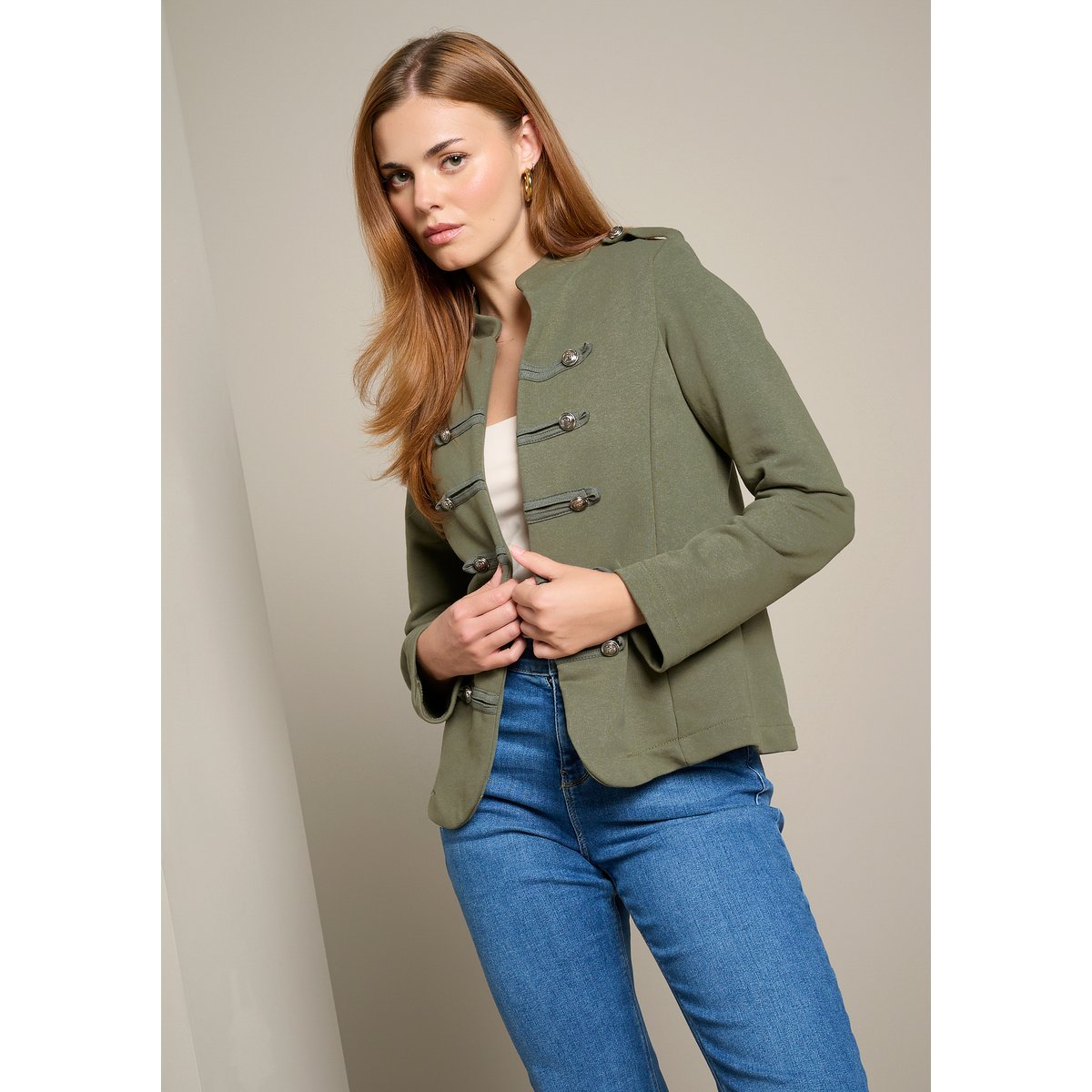 Veste blazer esprit officier khaki, LOLALIZA