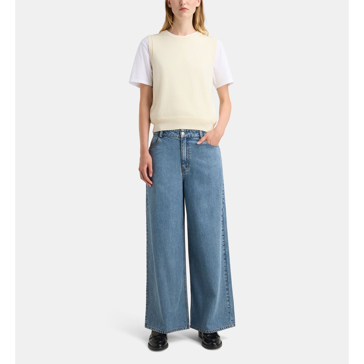 Pull sans manches droit fan dit coton beige, GALERIES LAFAYETTE