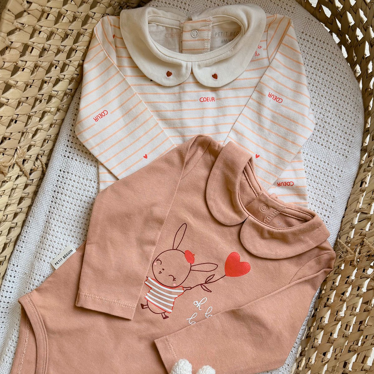 Lot de 2 bodies bébé manches longues Aimée rose, PETIT BEGUIN