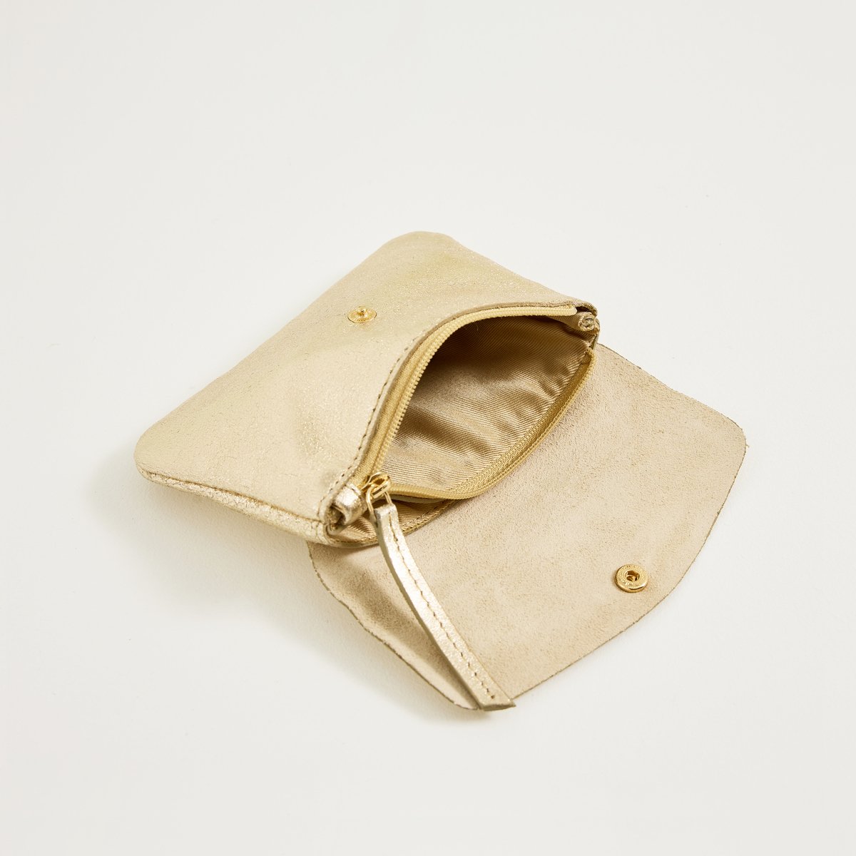 Porte-monnaie en croûte de cuir jaune couleur or, GRAIN DE MALICE